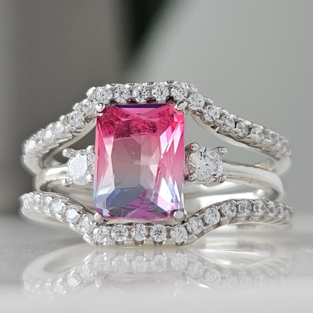 Pink Purple tourmaline stone ring set, 925 Sterling Silver Charmed Aroma